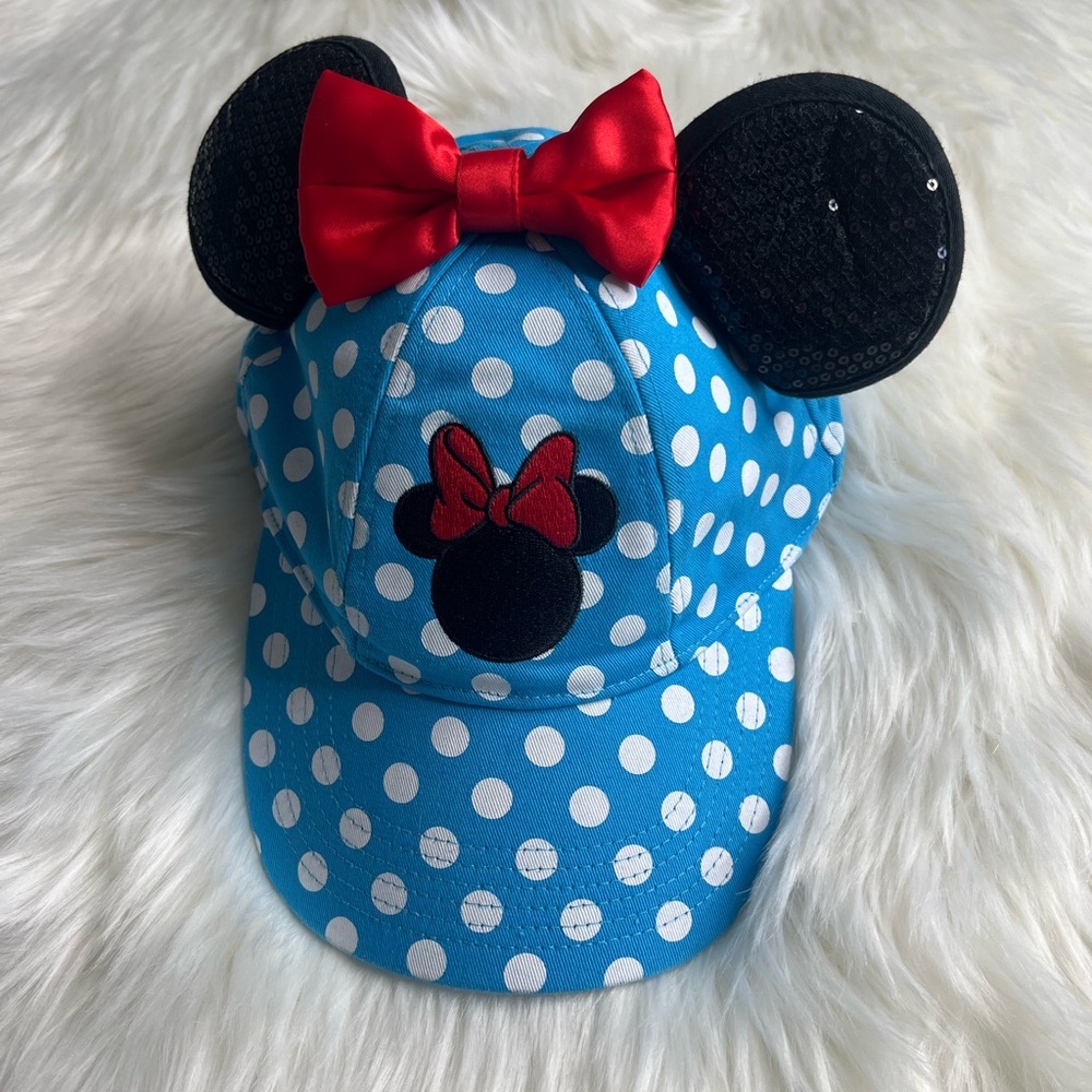 Disney Blue and White Poka Dot Minnie Mouse Sequin Ear Hat